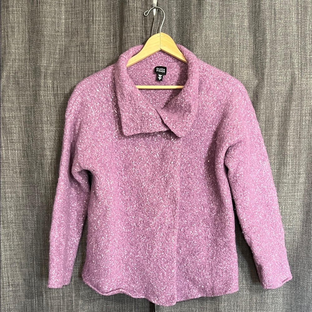 Eileen Fisher alpaca wool silk cardigan sweater pink purple double button Small